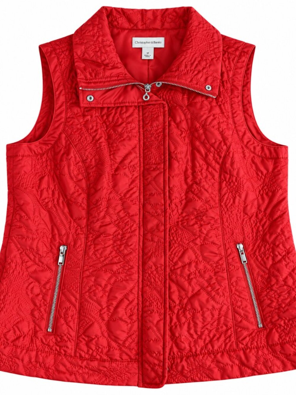 Christopher & Banks Red Quilted Vest Womens M Zip Front Lightweight